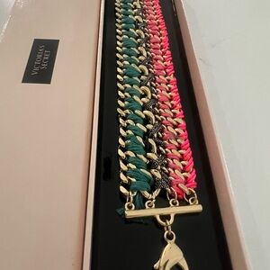 Victoria's Secret Green and Pink Chain Link Bracelet Set